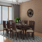 Ajmer Solid Sheesham Wood 8 Seater Dining Set (With Cushion, Walnut Finish)